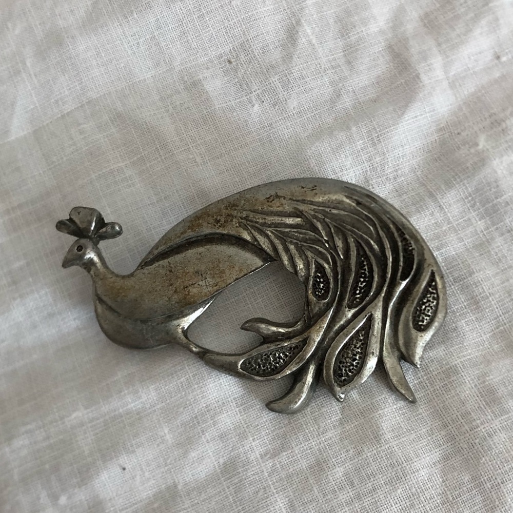 Vtg 1987 Seagull Pewter Peacock Brooch